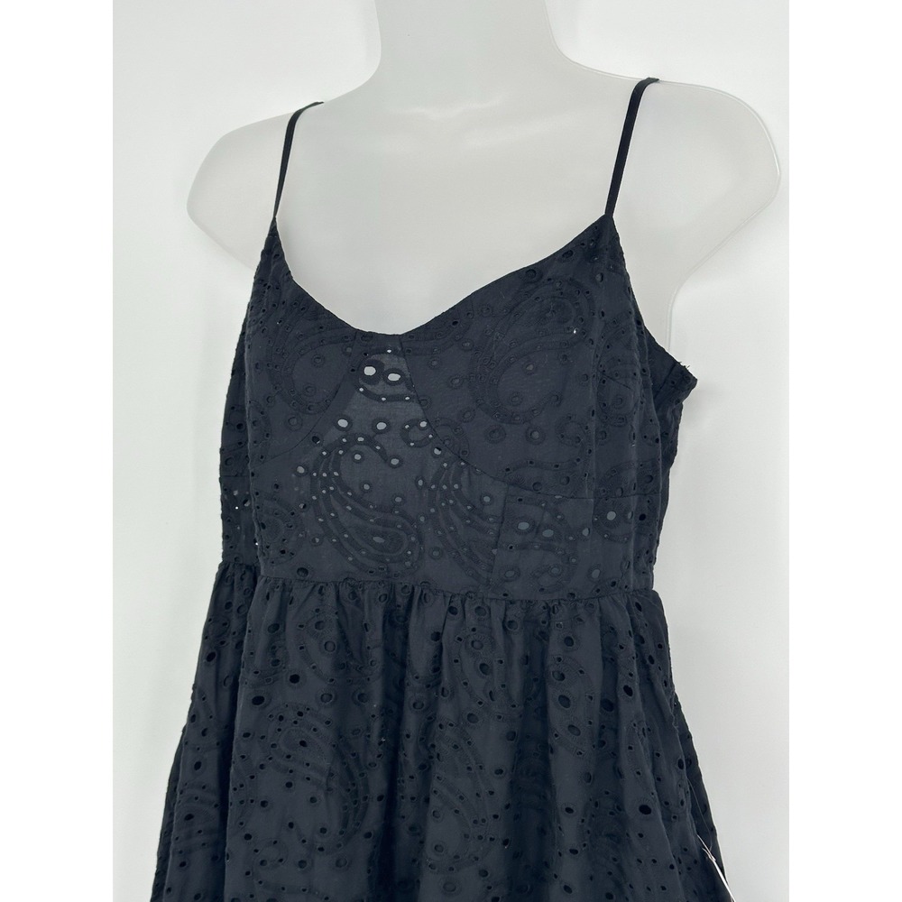 Venus Sz 4 Black Eyelet Sleeveless Lined Midi Dress 100%‎ Cotton Quiet Luxury - Picture 3 of 7
